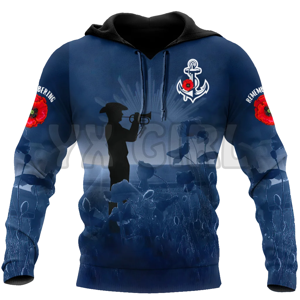 

Rememberance Anzac Day Poppy Flower Navy3D All Over Printed Hoodies Streetwear Casual Unique Men's For Women's Hoodie Sweatshirt