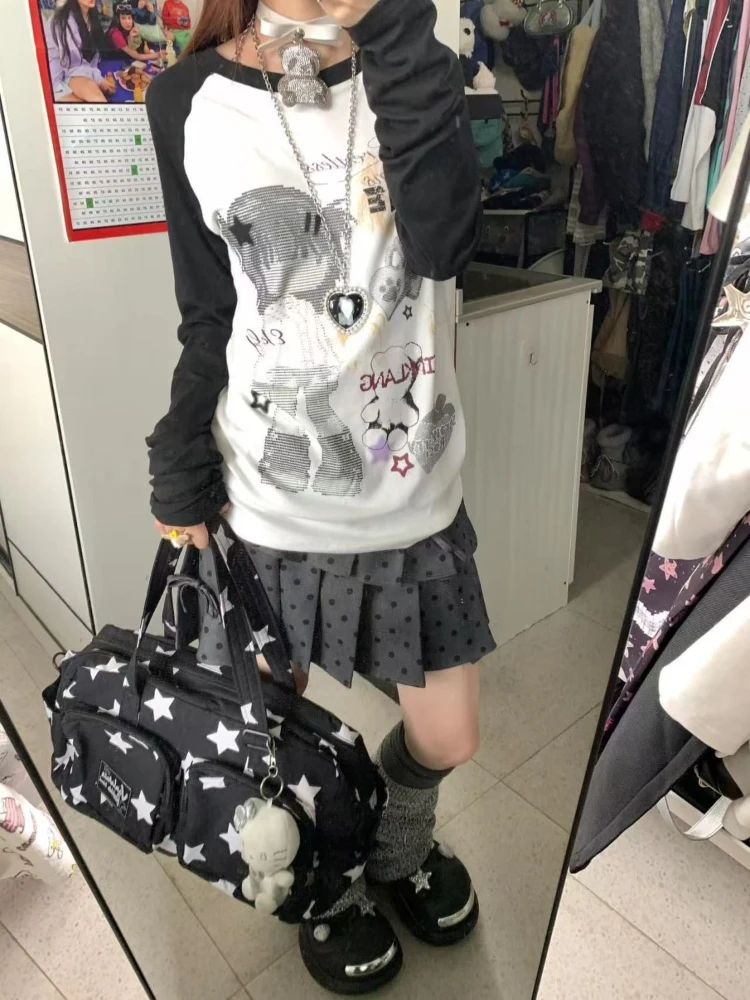 HOUZHOU Y2k белые милые аниме Juminocore женские футболки Harajuku черные футболки с длинными рукавами в японском стиле большие повседневные футболки Kawaii (art.: 3920d334eae20) - 3920d334eae20