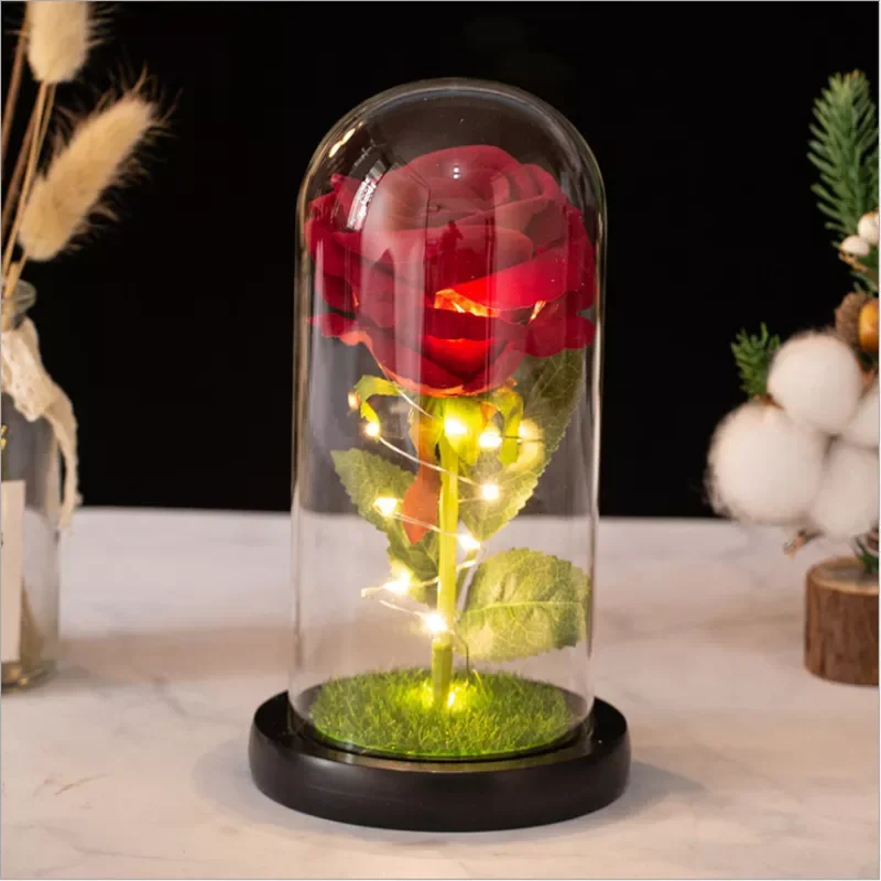 

Valentines Day Gift Artificial Flowers Rose eternal rose in glass LED Dome Christmas Decor Wedding Valentines Day