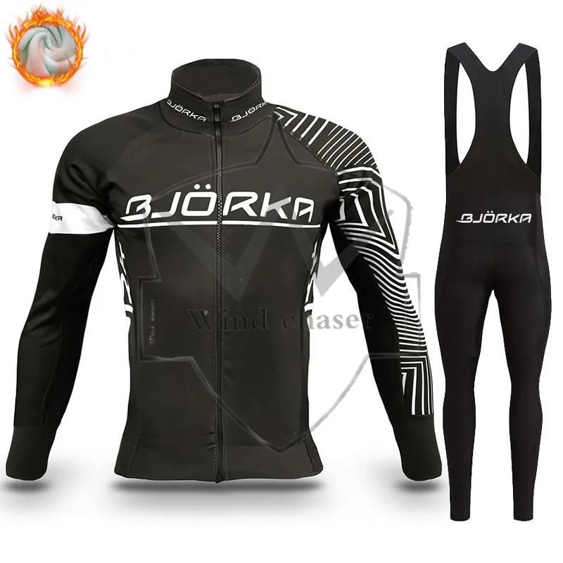 

NEW 2022 Winter Thermal Fleece Cycling Clothes Men Long Sleeve Jersey Suit Outdoor Riding Bike MTB Clothing Bib Pants Set BJORKA