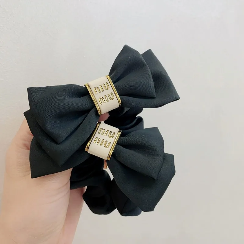 

French Metal Letter Accessories Bow Hair Band New All-Lap Ball Head Leather Band Tied Head Rope Headwear Wholesale Drop Shipping