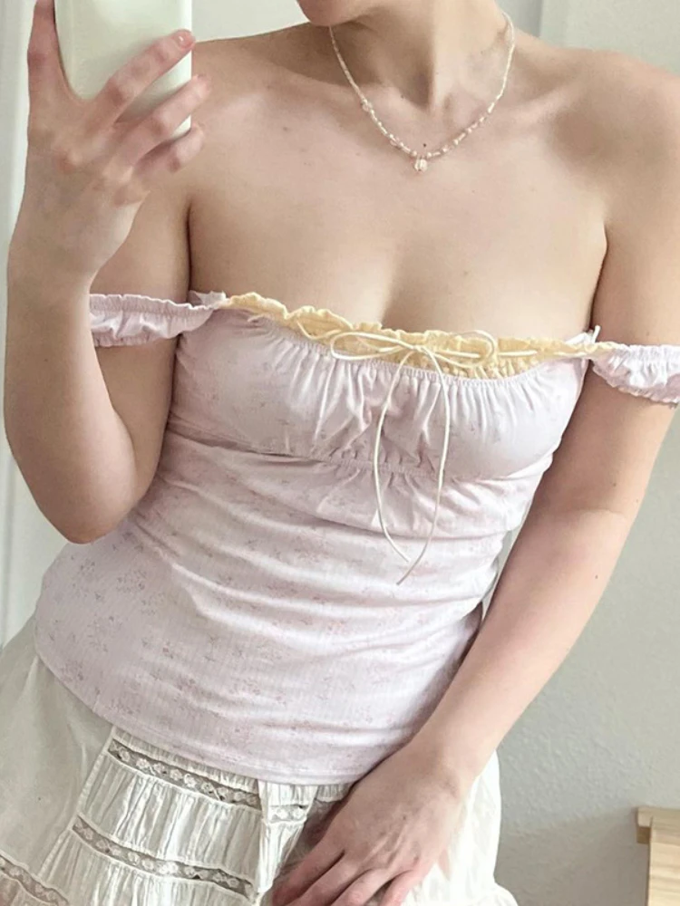 

Sexy Knitted Women's Halter Top Artistic Vintage Floral Cute Tops Pink Edgy Clothes Y2k Low-cut Slim Casual Sexy Ropa De Mujer