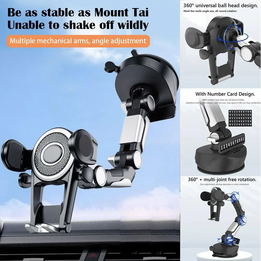 

Sucker Car Phone Holder for Windscreen Dashboard Mount 360° Rotation Mobile Cell Support Bracket with Parking Number Plate E1T0