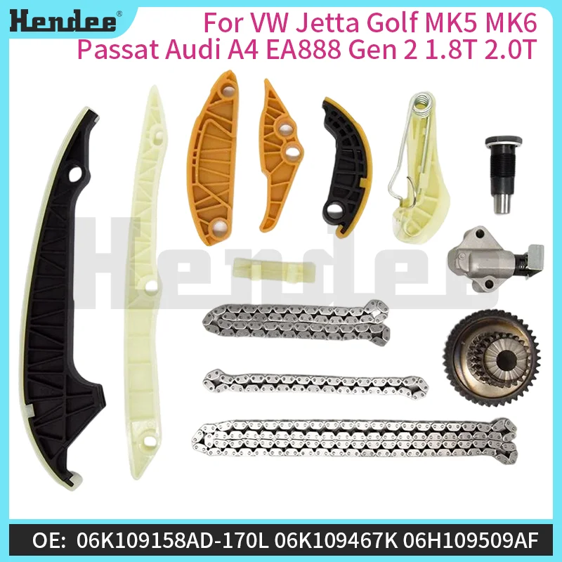 Фото Комплект цепи ГРМ для VW Jetta Golf MK5 MK6 Passat Audi A4 EA888 Gen 2 1.8T 2.0T, Автозапчасти OE: 06K109158AD-170L, 06K109467K №1
