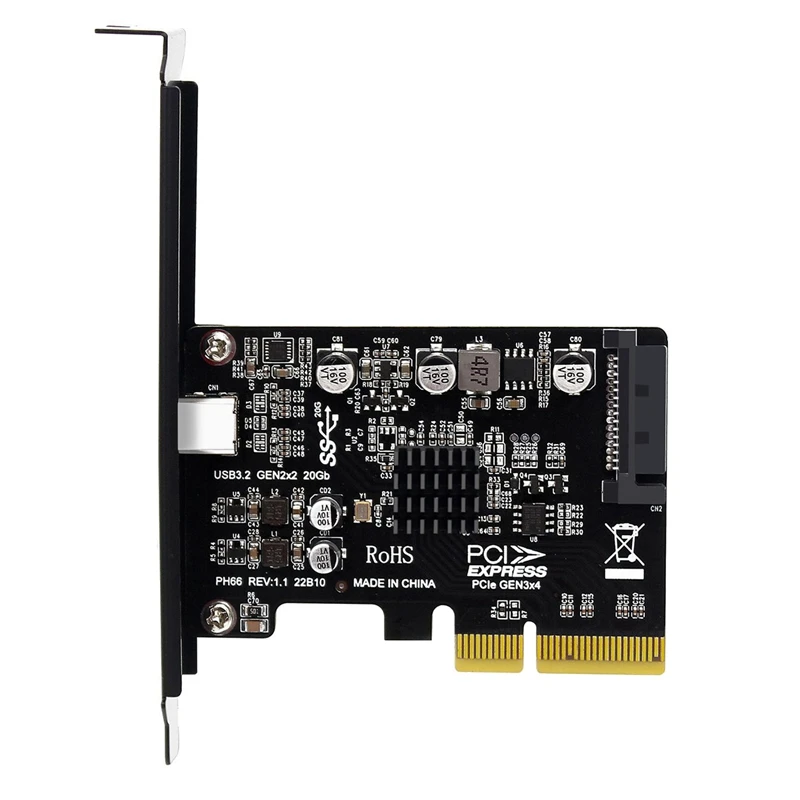 

Desktop Pcie X4 To Type C USB3.2 Gen2x2 20Gbps Drive-Free Expansion Riser Card ASM3242 Host Controller Card