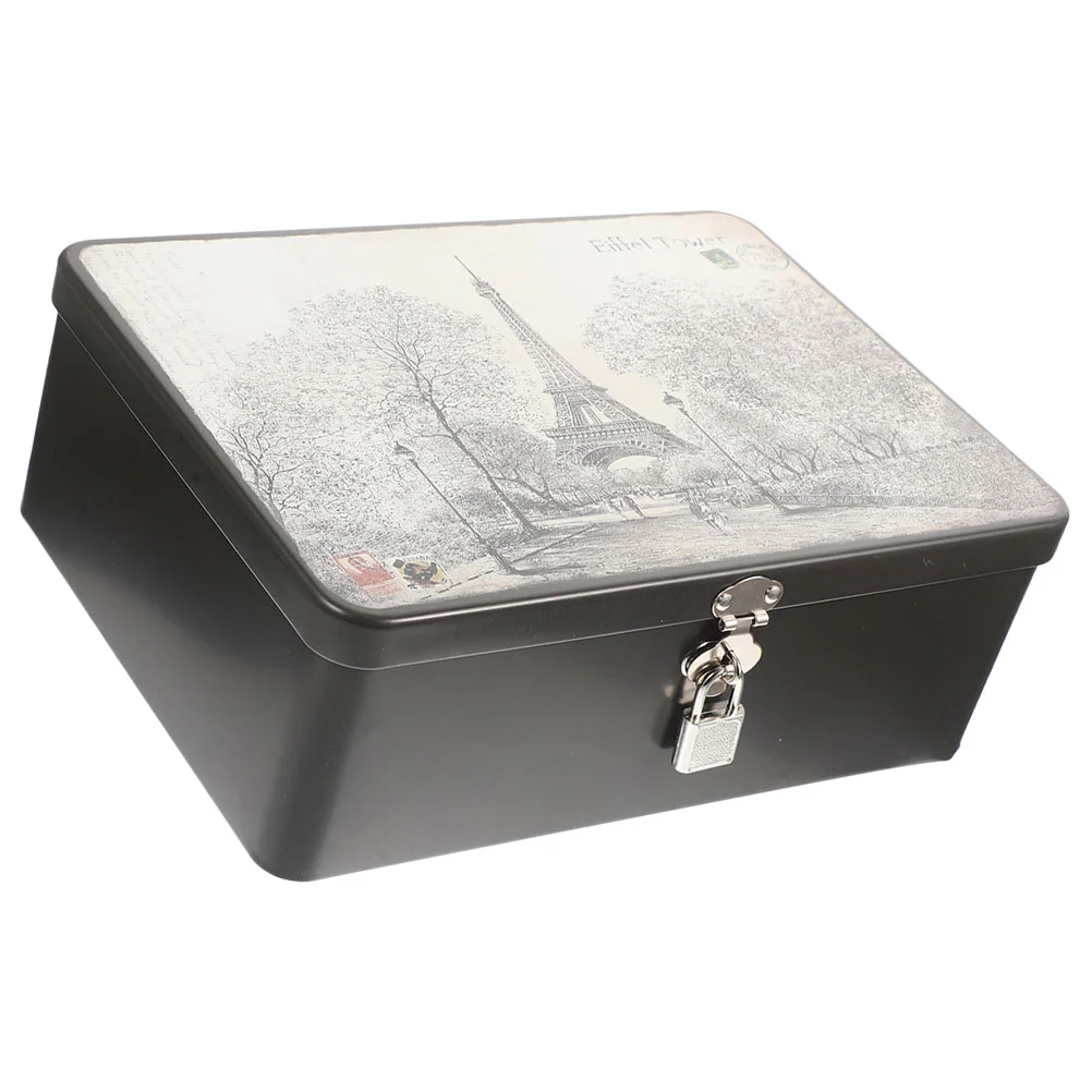 

Box Storage Metal Tin Lock Treasure Key Treat Case Tinplate Decorative Tag Gift Jewelry Bank Piggy Sugar Tea Cookie Stationery