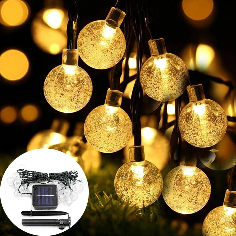 Solar String Lights 20-100Led Outdoor Crystal Globe Lights Waterproof Christmas Decoration Solar String Lights Holiday Lighting