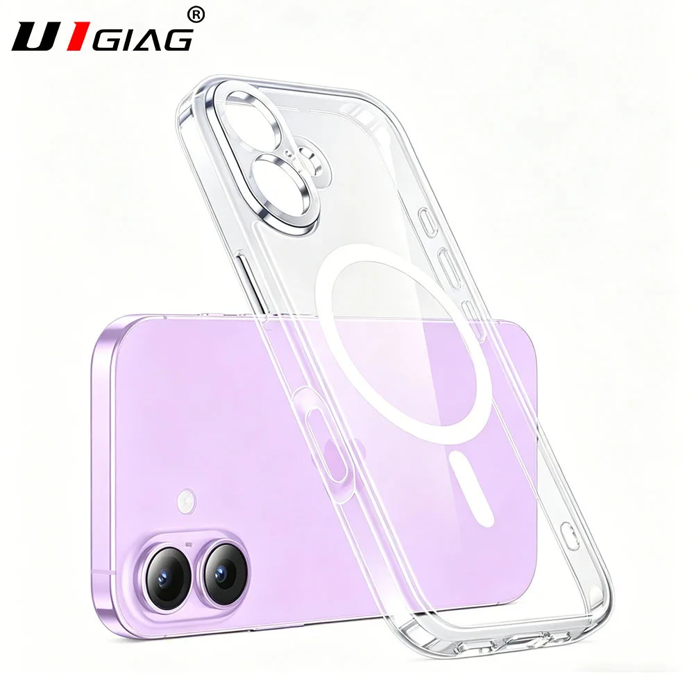 Фото Магнитный гибридный жесткий чехол для Magsafe для iPhone 17, 17E, Air 16, 16E, 15, 14 Plus, 13 Pro Max, противоударный, прозрачный, из мягкого ТПУ №1
