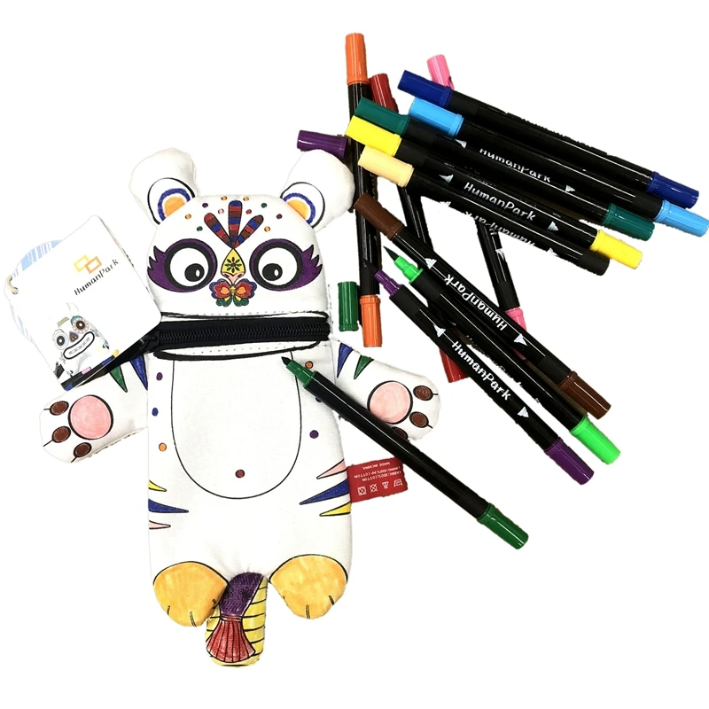 

Humanpark Repeatable Washable DIY Doodle Tiger Pencilcase Children's Student Pencilcase Cute Doodle Pen Canvas Storage Bag