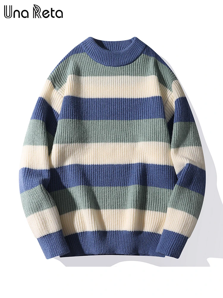 

Una Reta Stripe Sweater Men New Harajuku Winter Men's Clothing Knit Pullover Long Sleeve Pulls Sweaters For Men