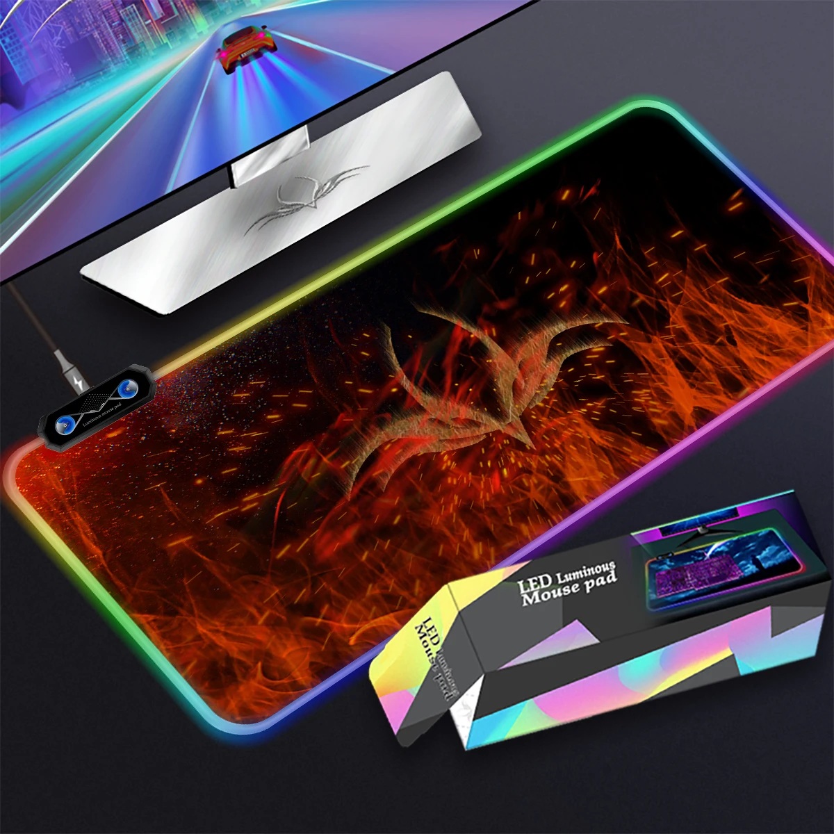 

RGB игровой коврик для мыши XXL, большой коврик для мыши, цветной светящийся для настольного ПК, 7 цветов, светодиодный светильник, Настольный к...