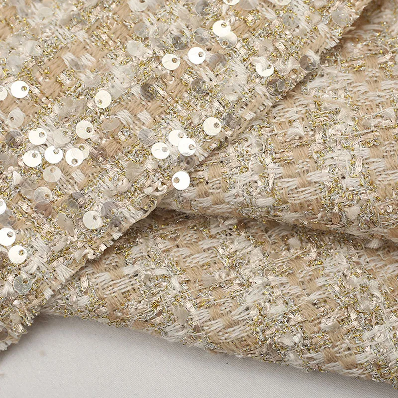 Ткань твидовая окрашенная в золотистую проволоку с блестками 50x145 см