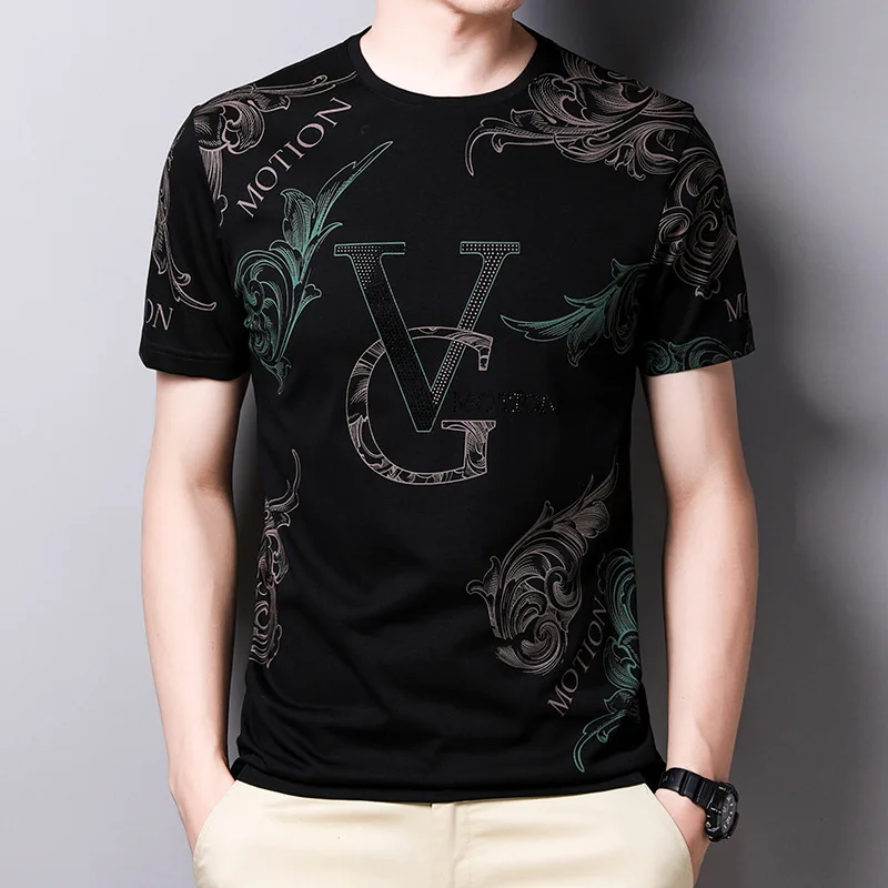 

2022 Top Quality Mercerized Cotton Summer New Brand Tops O Neck Print t Shirt Men Short Sleeve Casual Fashion Mens Clothing