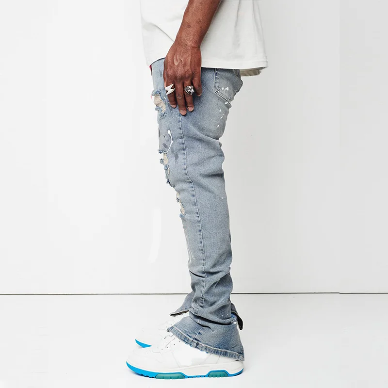 New Jeans Men's Slim Ripped Pants New Men's Painted Jeans Streetwear Men Fashion Full Length Denim Pants Slim Trousers