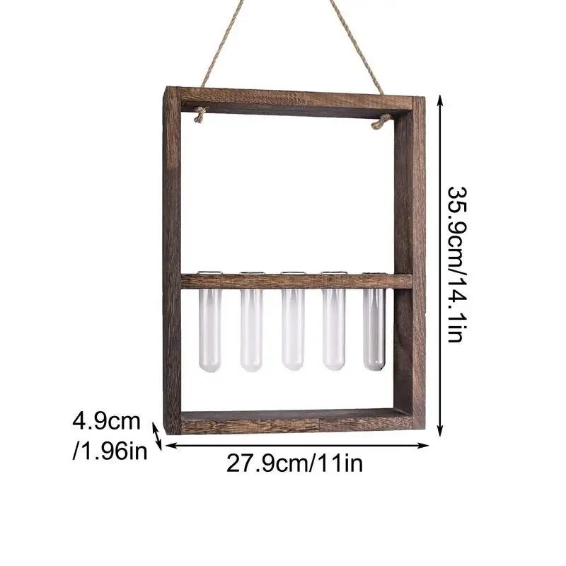 Propagation Stations Tabletop Propagation Glass Terrarium Hanger Glass Bud Vase With 5 Test Tube Wooden Stand Hydroponic Flower images - 6