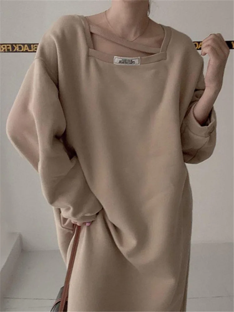 Платье-свитшот с ленивым размером больших размеров женское свободное цельное