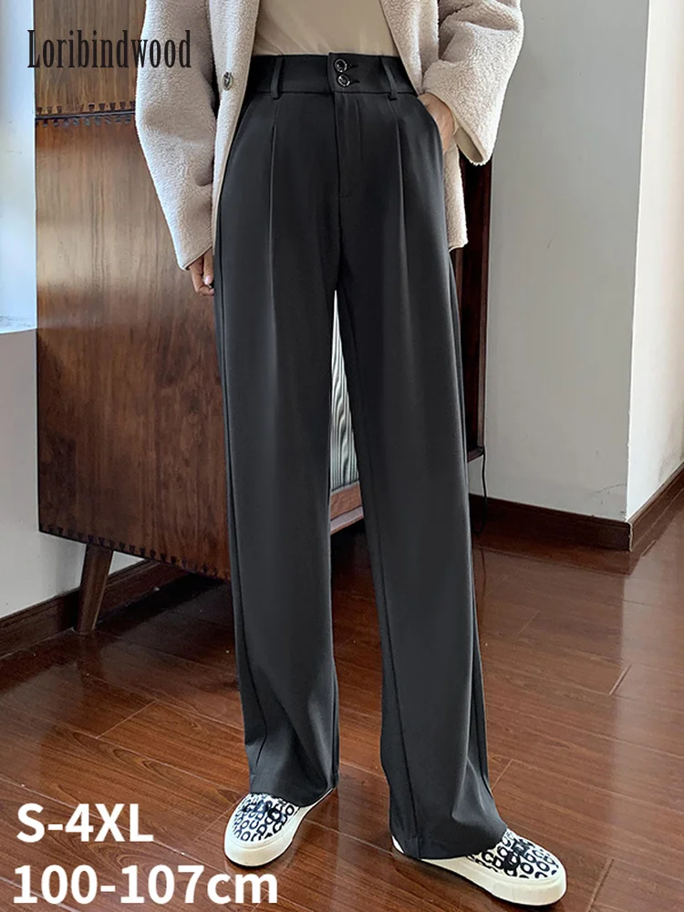 2023 Spring Summer Black Gray Khaki Ladies Office Long Trousers Women High Waist Pants Pockets Female Loose Wide Leg Pants Solid