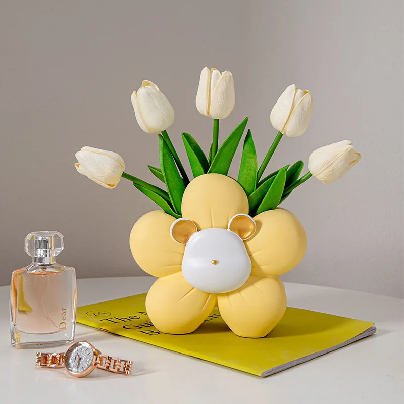 

Ins Style High Beauty Resin Handicraft Decoration Creative Cute Cartoon Desktop Porch Decoration Tulip Vase Free Shipping