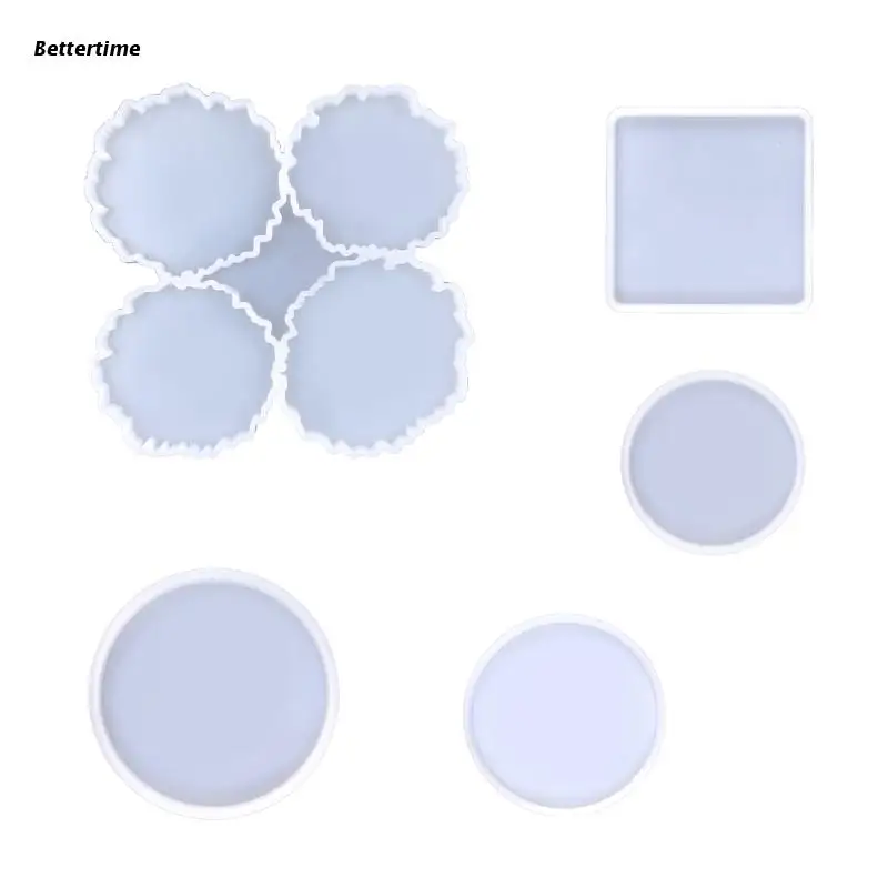 

B36D 5 Pcs DIY Coaster Silicone Mold,Round,Square,Silicone Resin Mold for DIY Crafts
