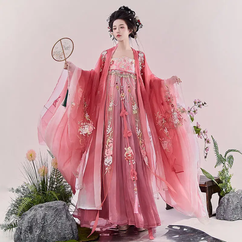 Розовая летняя рубашка с вышивкой династии Тан тяжелая промышленность большими