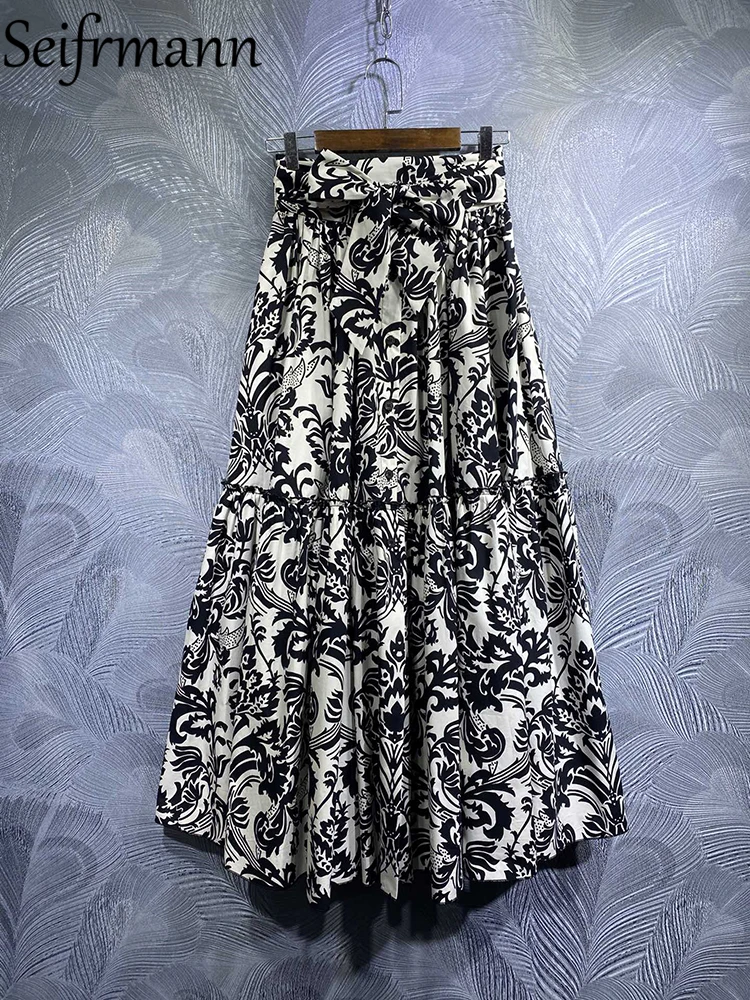 

Женские Дизайнерские юбки Seifrmann, винтажные хлопковые юбки с бантом и высокой талией, в стиле пэчворк, весна-лето 2023