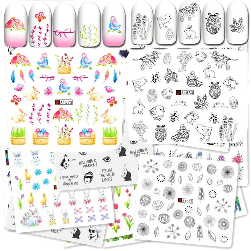 

48 листов, новейший дизайн, акварельные цветочные наклейки для ногтей, Набор наклеек для ногтей, маникюрный декор, набор водолазки из фольги