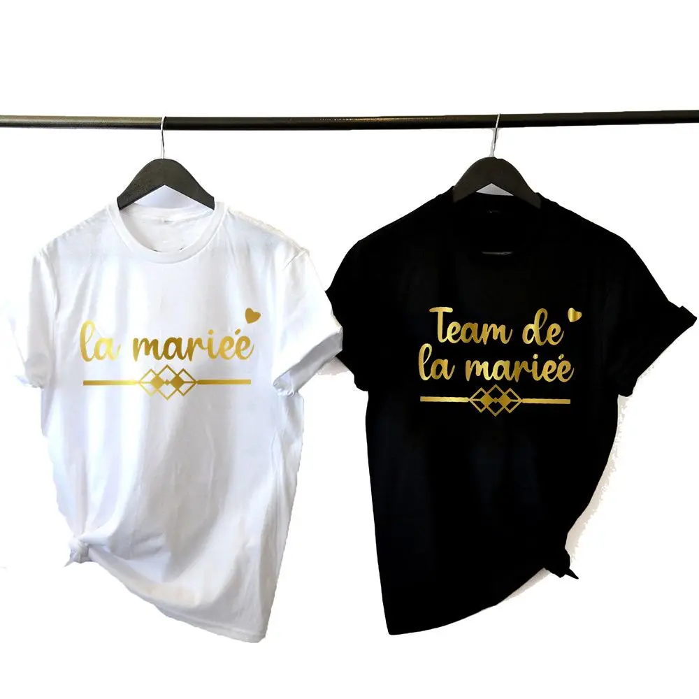 

100% хлопок, женские футболки для подружек невесты EVJF с французскими надписями Team de la mariee EVG, парная Свадебная футболка