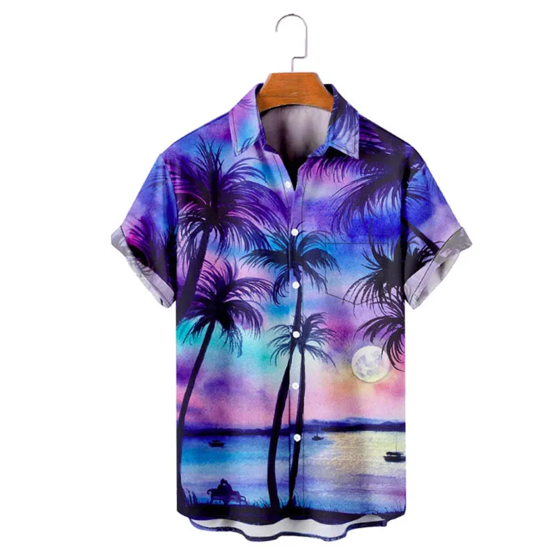 

Molilulu Mens Hawaiian Coconut Print Lapel Chest Pocket Short Sleeve Funky Aloha Shirts