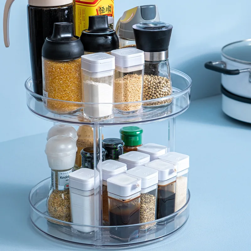 

Kitchen single double-layer rotating shelf condiment rack pet transparent condiment storage box cosmetic storage rack
