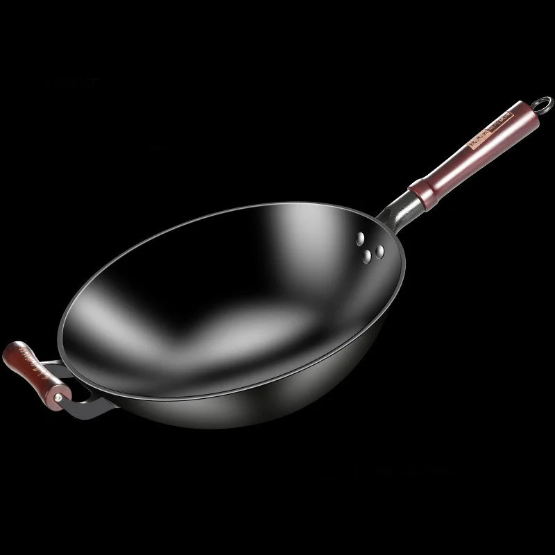 

Handmade Cast Iron Wok Household Uncoated Frying Pan Flat Bottom Non-stick Pan Cookware Set General Purpose Gas Induction Cooker