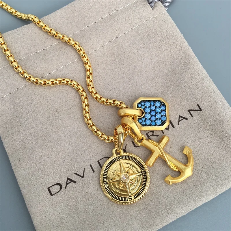 

Мужские ожерелья David Yurman, морской Амулет из желтого золота 18 карат, популярные мужские украшения, бесплатная доставка