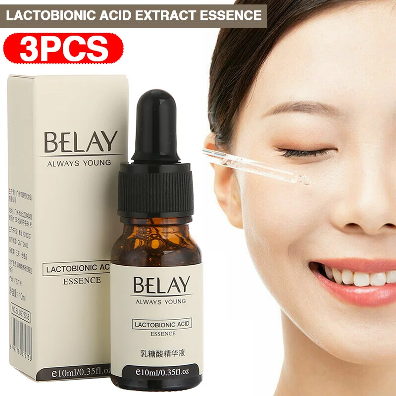 

3 Pcs 10ml Lactobionic Acid Anti-Wrinkle Essential Oil Remove Pores Facial Skin Care Serum For All Skin Types Beauty Health