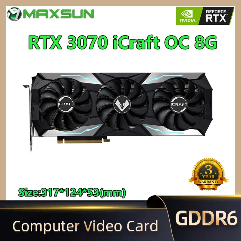 

MAXSUN Graphics Card RTX 3070 iCraft OC 8GB GDDR6 GPU NVIDIA Computer PC 256bit PCI Express X16 4.0 RGB Gaming Video Cards