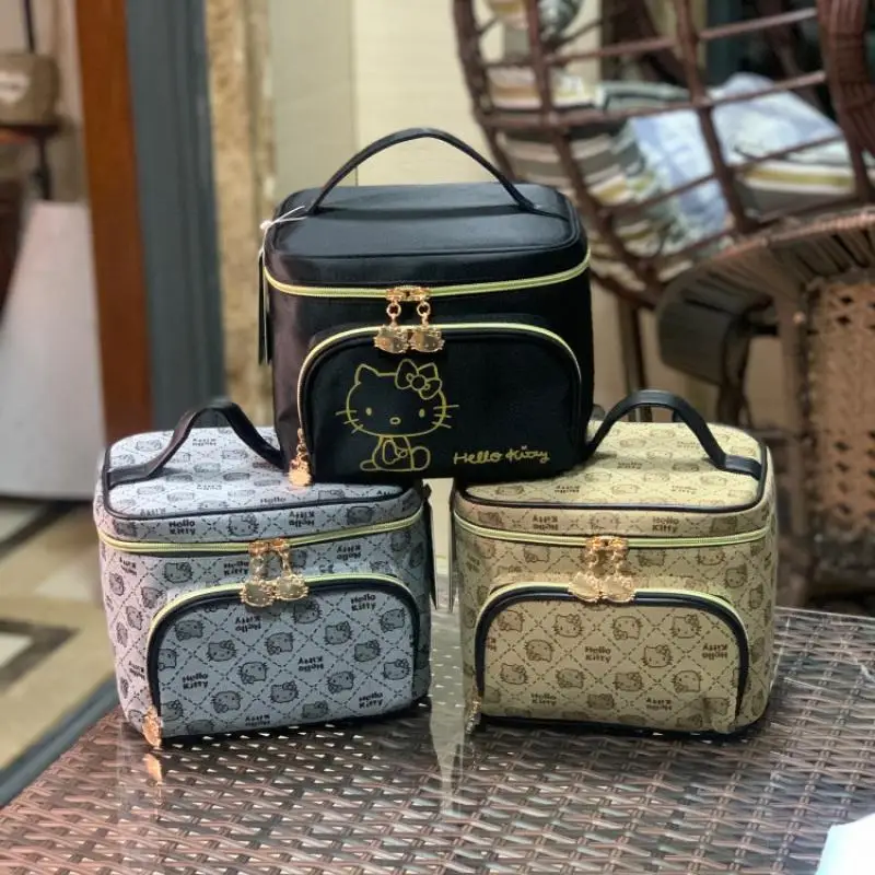 

Cartoon Sanrioed Kittycat Kawaii Makeup Handbag Girl Heart Ins Portable Large Capacity Cute Zipper Makeup Storage Bag Small Gift