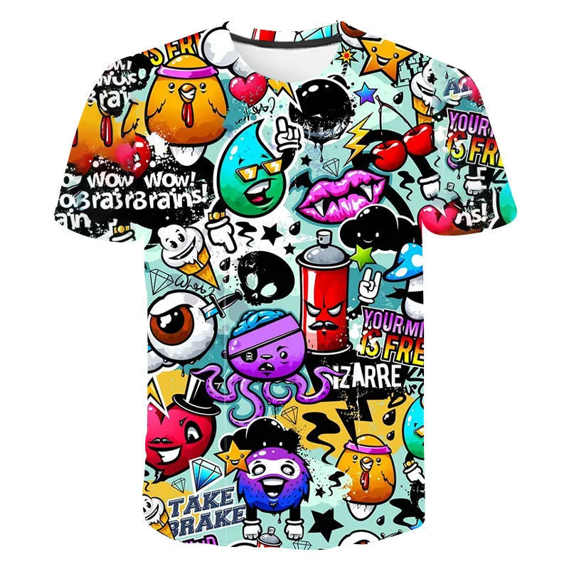 Tshirts Anime Grunge Graffiti 3D Print Summer T Shirt Fashion Kids Casual Boys Girls Kawaii Cartoons Round Neck Tshirt Tops