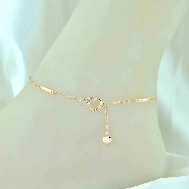 

S925 Sterling Silver Rose Gold Plated Love Tassel Anklet Female Temperament Japan and South Korea Internet Hot Silver Jewelry Bi