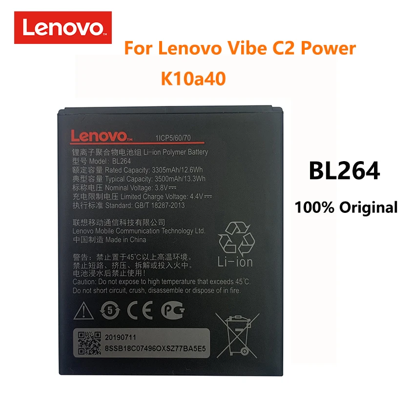 

100% Original 3500mAh BL264 Battery For Lenovo Vibe C2 Power K10a40 K10 a40 S120 161203 Mobile Phone Batteries Bateria