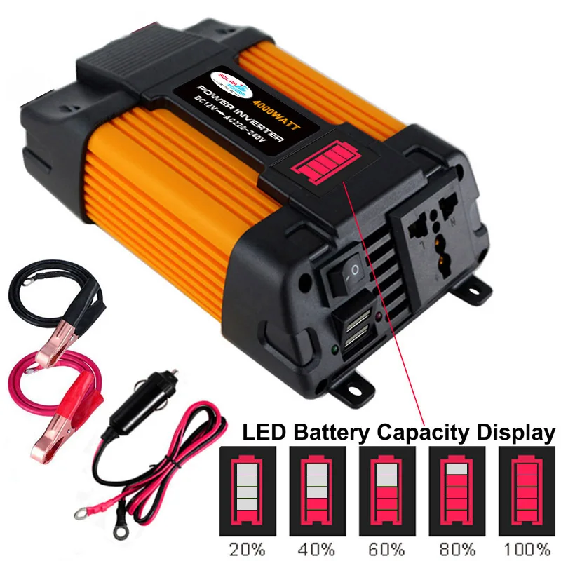 

Car mounted variable frequency inverter 12v220v/4000w with LED display dual USB fast charging inverter voltage camping