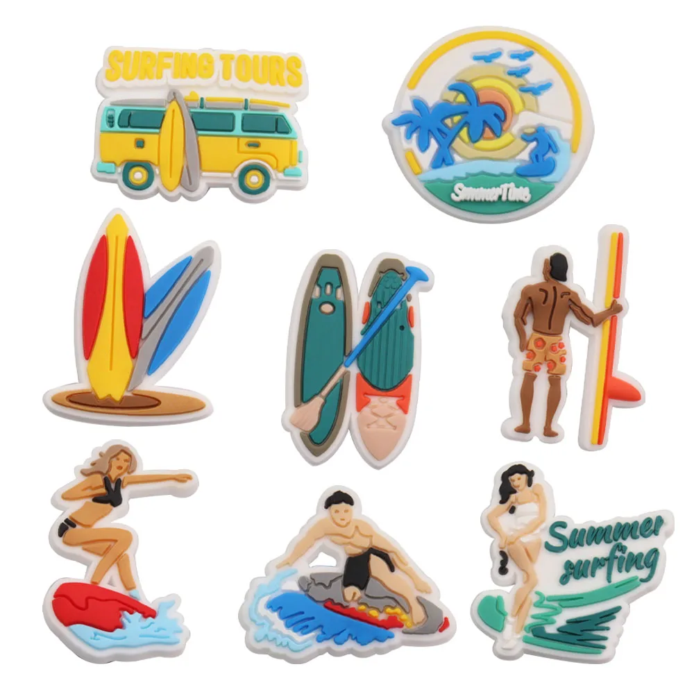 

1-8PCS PVC Croc Jibz Buckle Surfing Tours Summer Time Bus Sandals Shoes Decoration Slipper Accessories Ornaments Kids Party Xmas