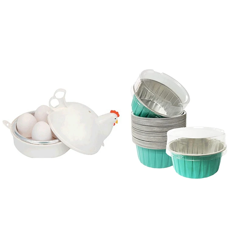 

1 Pcs Chicken Shaped Microwave Eggs Boiler & 100Pcs 5Oz 125Ml Disposable Cake Baking Cups Muffin Liners Cups With Lids