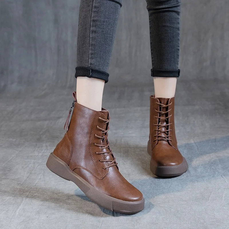 Ботильоны женские из натуральной воловьей кожи на плоском каблуке