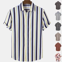 trend new mens fashion loose striped flower shirts casual short sleeve european size