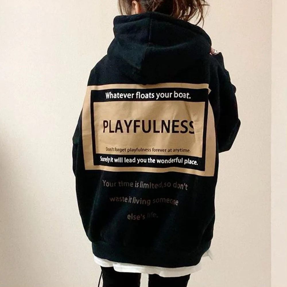 

Hoodie Women's Spring And Automn Loose Korean New Print Letter Sweatshirt Casual Coat 2022 New Casual Top Ins