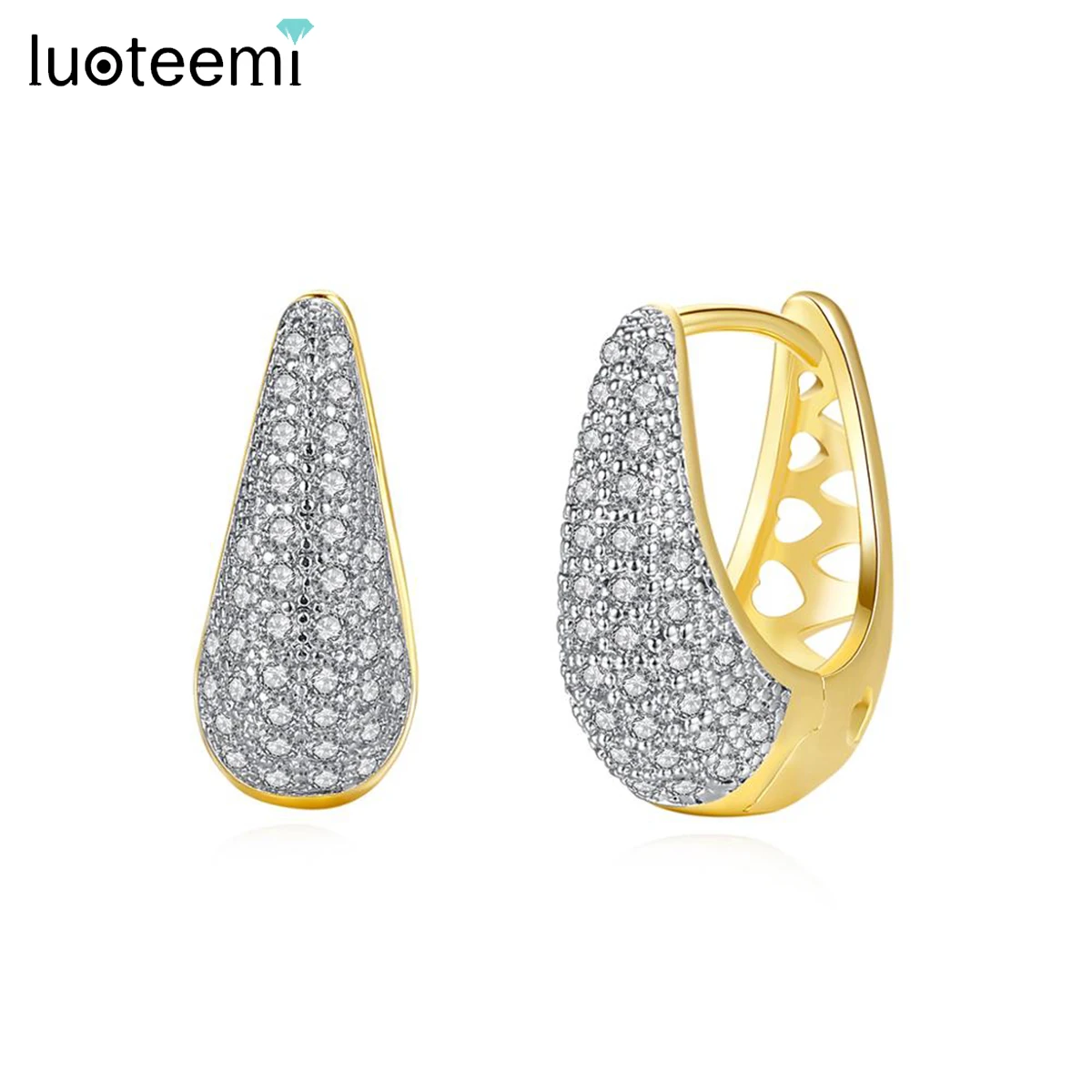 

LUOTEEMI Trendy Unusual Hoop Earrings for Women Girls Earrings 2022 Trend New Cubic Zircon Jewellery Boat Shape Hollow Accessory