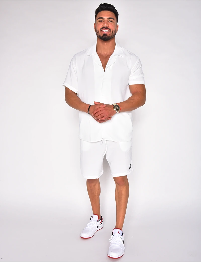 Summer Cotton Linen Shirt Set Men's Casual Outdoor 2-Piece Suit Andhome Clothes Pajamas Comfy Breathable Beach Short Sleeve Sets