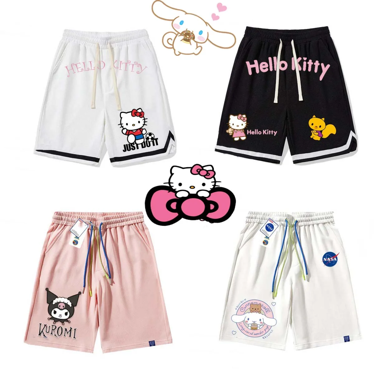 Kawaii Sanrioes Hello Kittys Kuromi Sports Pants Cinnamoroll Pochacco Boys Girls Hip Hop Oversize Streetwear Basketball Shorts