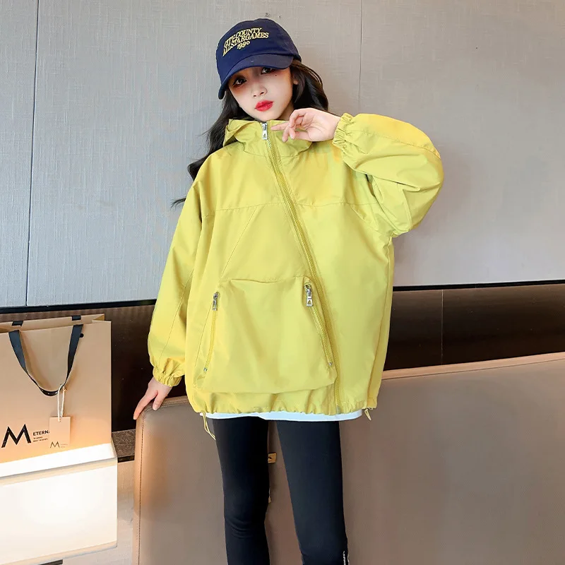

Teenage Children Outdoor Waterproof Jacket 10 12 Years Fashion Girls Coat Autumn 2023 Casual Hooded Zipper Outerwear for Kids