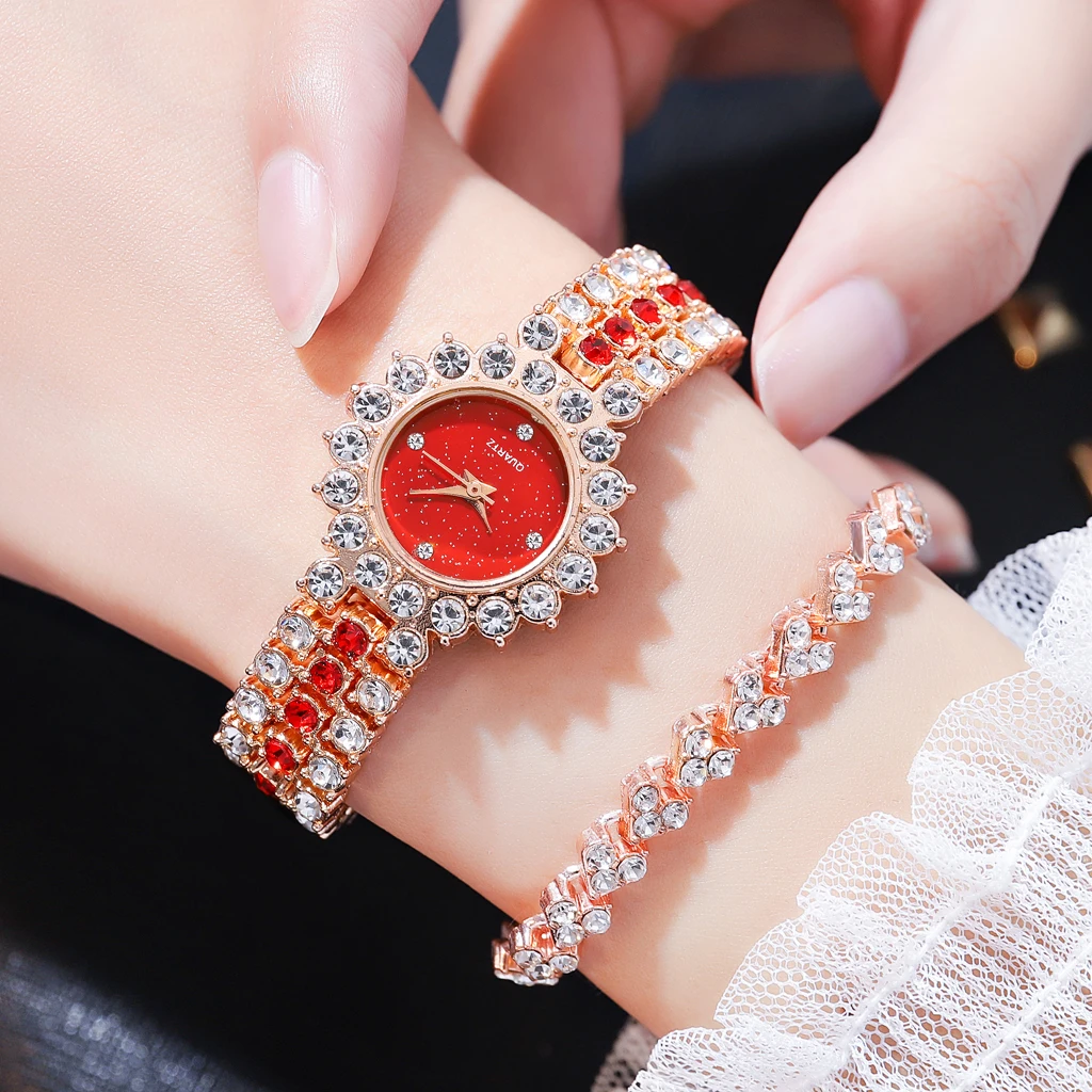 Новые роскошные золотые кварцевые часы с кристаллами женские ремешком из сплава