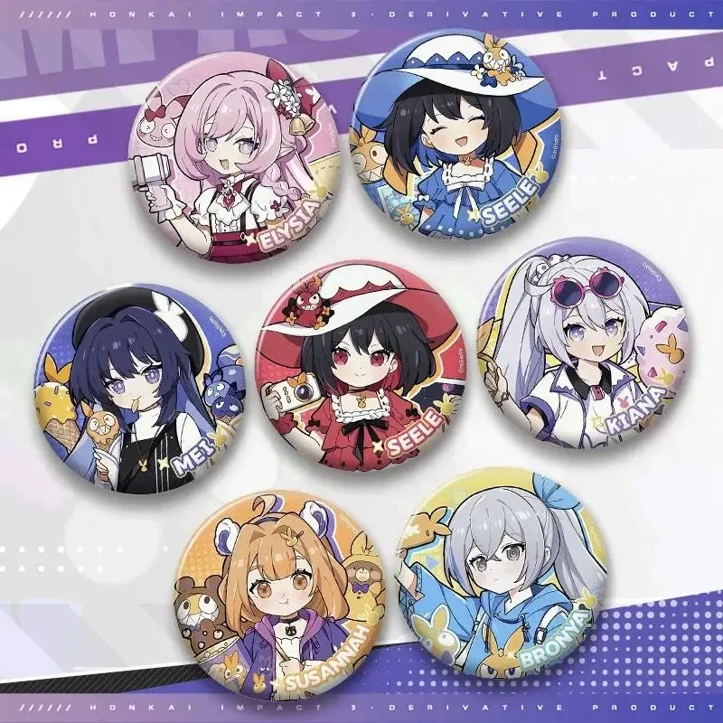 58 мм аниме Honkai Impact 3 Elysia Bronya Zaychik Kiana Seele Vollerei Raiden Mei Susana жестяной значок для косплея