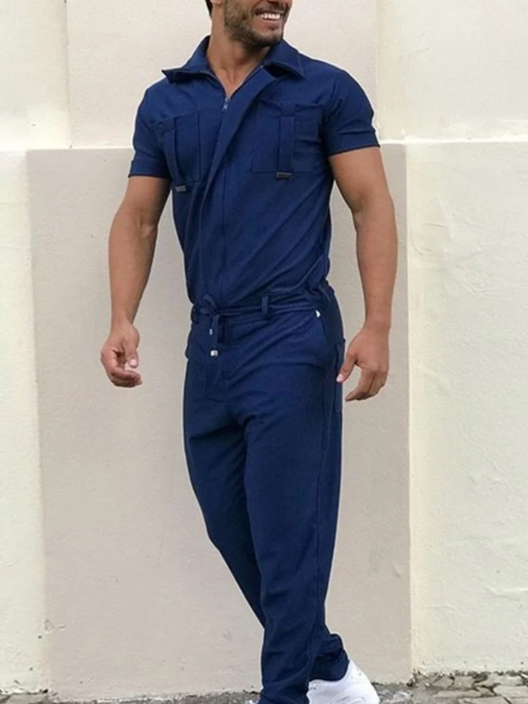 Мужской комбинезон на молнии с длинным рукавом и воротником-стойкой